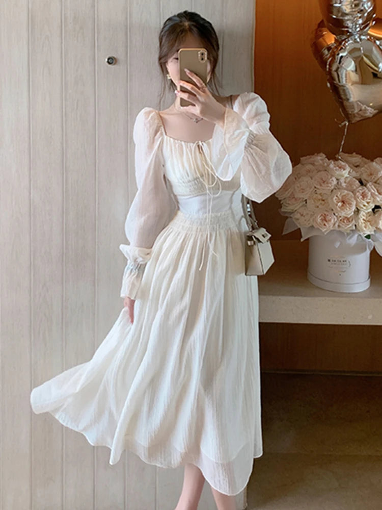Long Sleeve Midi Dress Spring Summer New White Party Holiday Backless Prom Mixi Clothes Vestidos Robe
