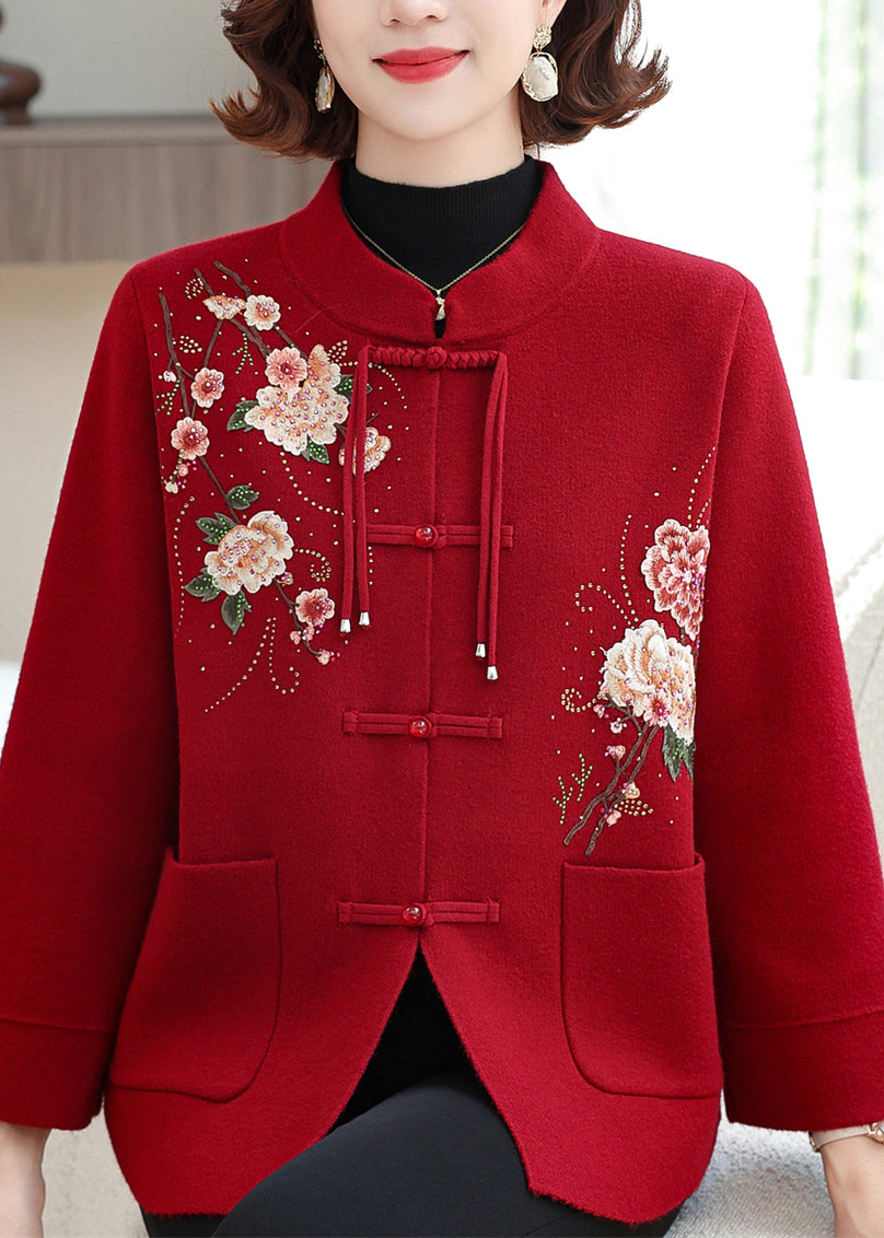 Mulberry Print Pockets Wool Knit Coats Spring Ta029