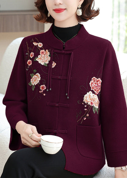 Mulberry Print Pockets Wool Knit Coats Spring Ta029