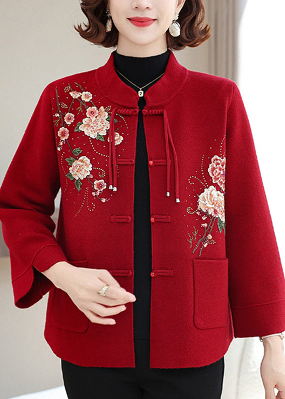 Mulberry Print Pockets Wool Knit Coats Spring Ta029