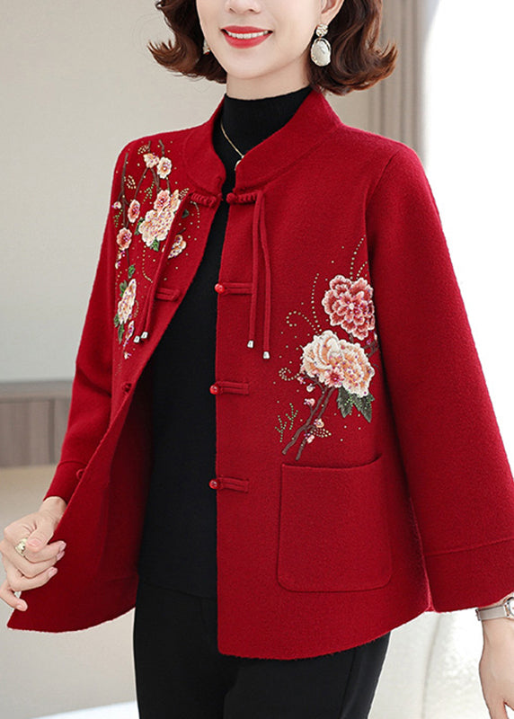 Mulberry Print Pockets Wool Knit Coats Spring Ta029