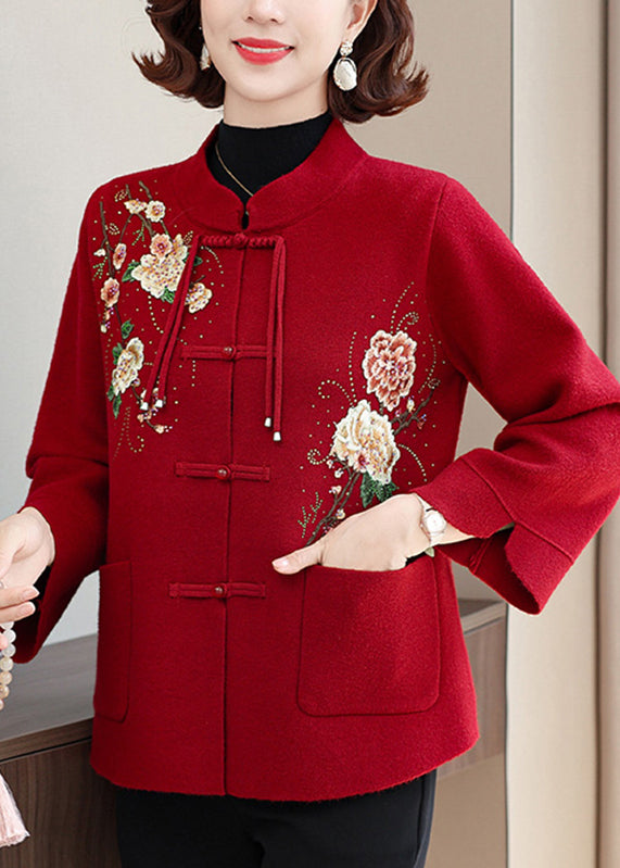 Mulberry Print Pockets Wool Knit Coats Spring Ta029