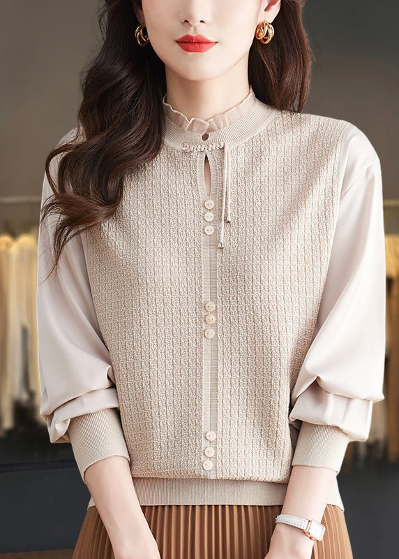 Mulberry Ruffled Patchwork Knit Sweater Tops Spring Tq012