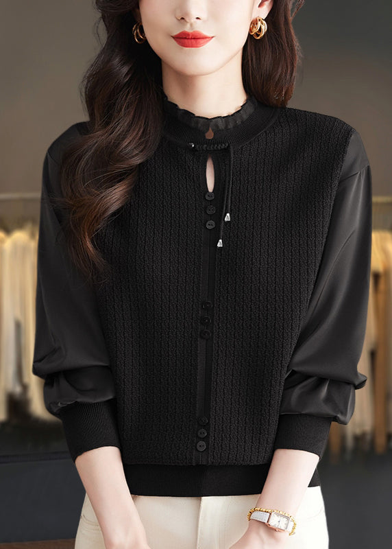 Mulberry Ruffled Patchwork Knit Sweater Tops Spring Tq012