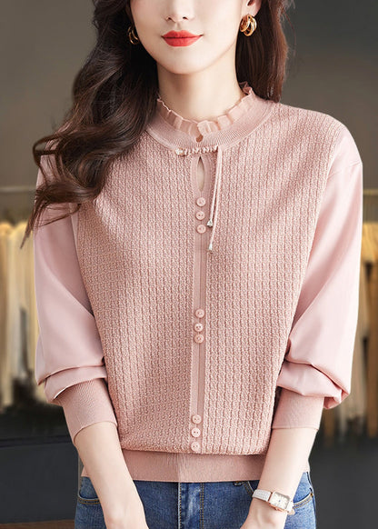 Mulberry Ruffled Patchwork Knit Sweater Tops Spring Tq012