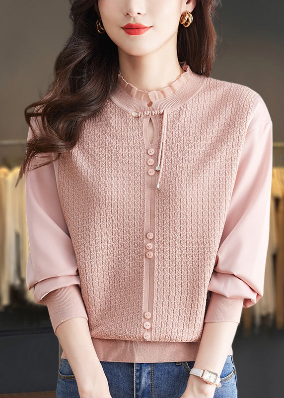 Mulberry Ruffled Patchwork Knit Sweater Tops Spring Tq012