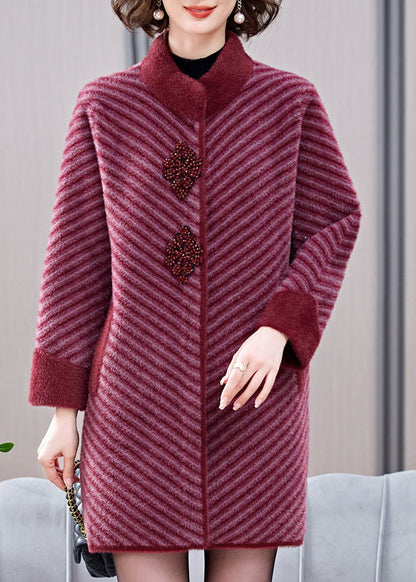 Mulberry Striped Patchwork Mink Velvet Coats Spring Ta016