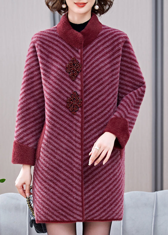 Mulberry Striped Patchwork Mink Velvet Coats Spring Ta016