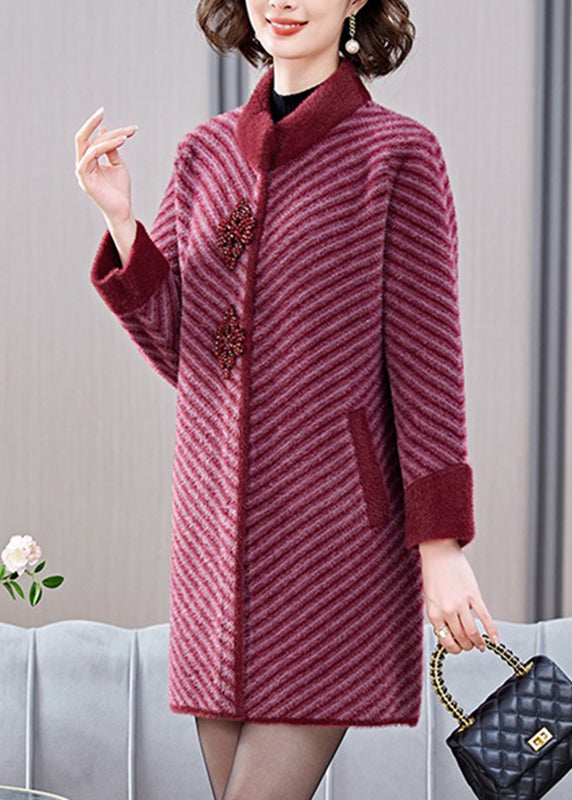 Mulberry Striped Patchwork Mink Velvet Coats Spring Ta016