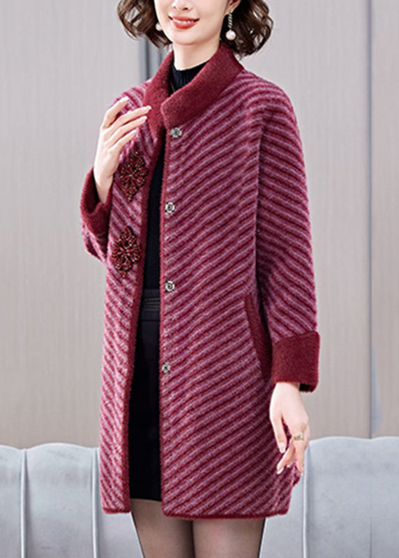 Mulberry Striped Patchwork Mink Velvet Coats Spring Ta016