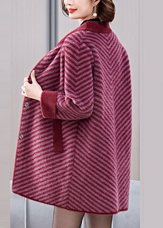 Mulberry Striped Patchwork Mink Velvet Coats Spring Ta016