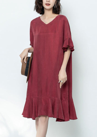 Mulberry V Neck Ruffled Patchwork Long Dress Summer Gh1078