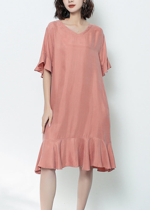 Mulberry V Neck Ruffled Patchwork Long Dress Summer Gh1078