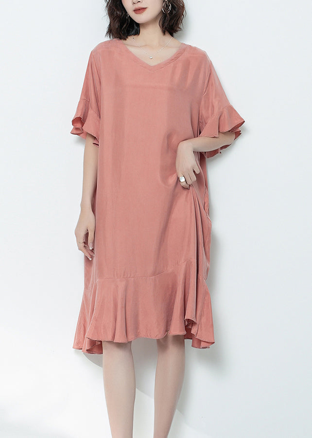 Mulberry V Neck Ruffled Patchwork Long Dress Summer Gh1078