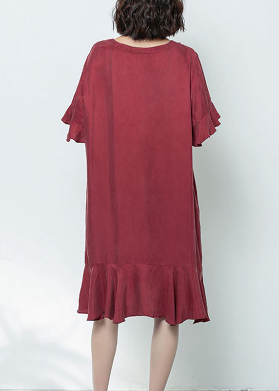 Mulberry V Neck Ruffled Patchwork Long Dress Summer Gh1078
