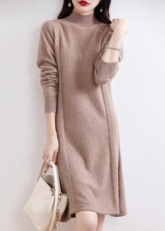Navy Turtleneck Wool Knit Sweater Dress Fall Qx022