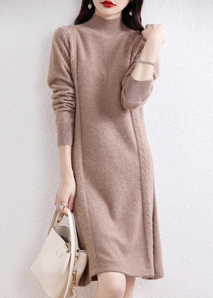 Navy Turtleneck Wool Knit Sweater Dress Fall Qx022