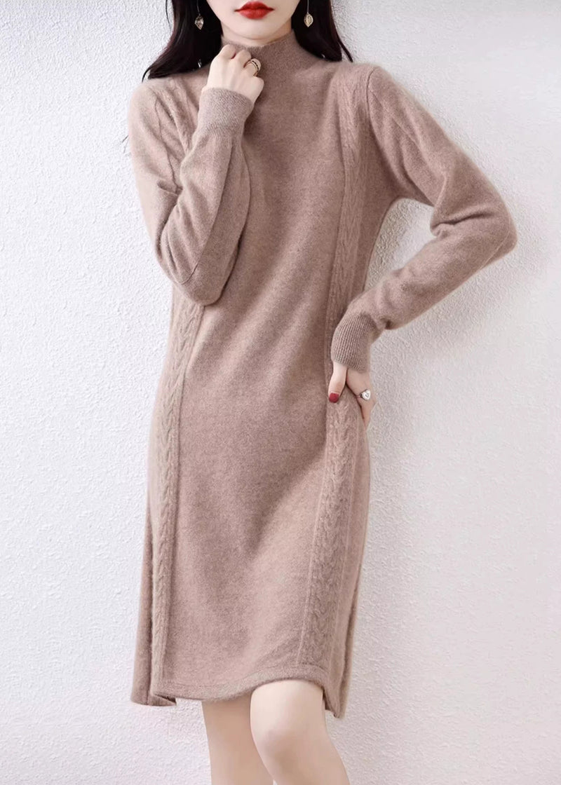 Navy Turtleneck Wool Knit Sweater Dress Fall Qx022
