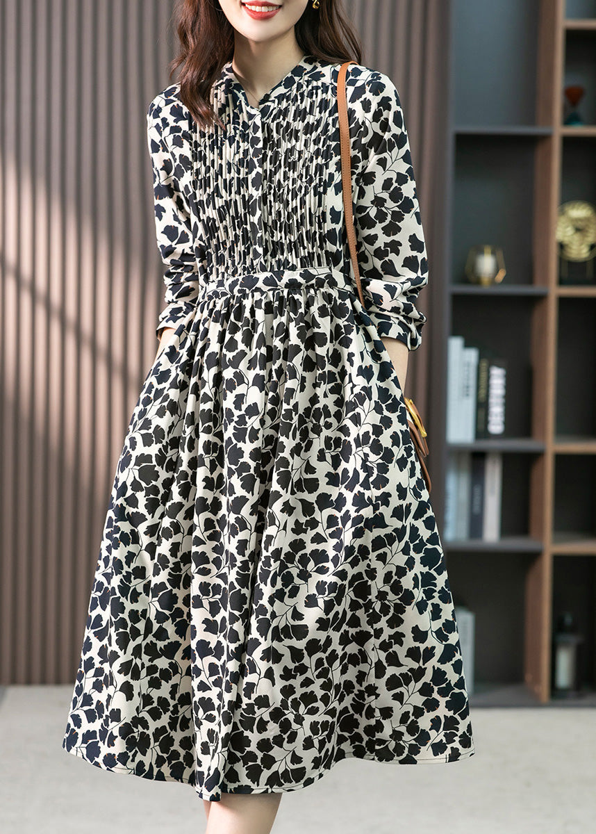 O-neck Print Drawstring Long Dress Summer Ly1750