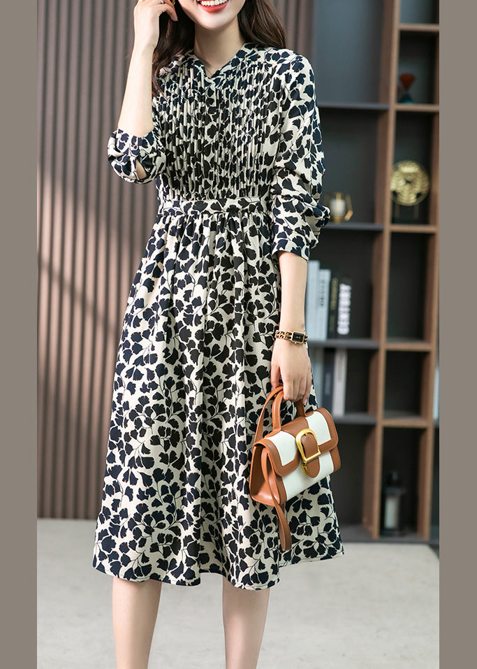 O-neck Print Drawstring Long Dress Summer Ly1750