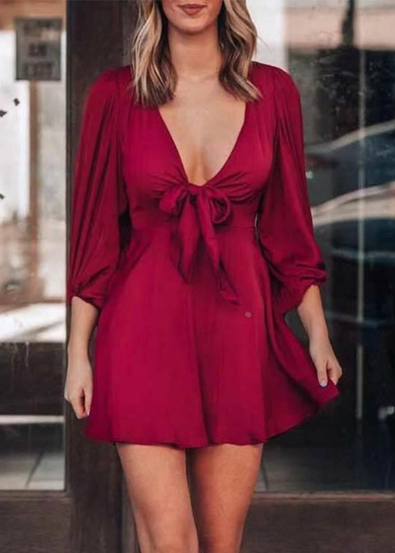 Peacock Green Deep-v Neck Mini Dress Summer Tl010
