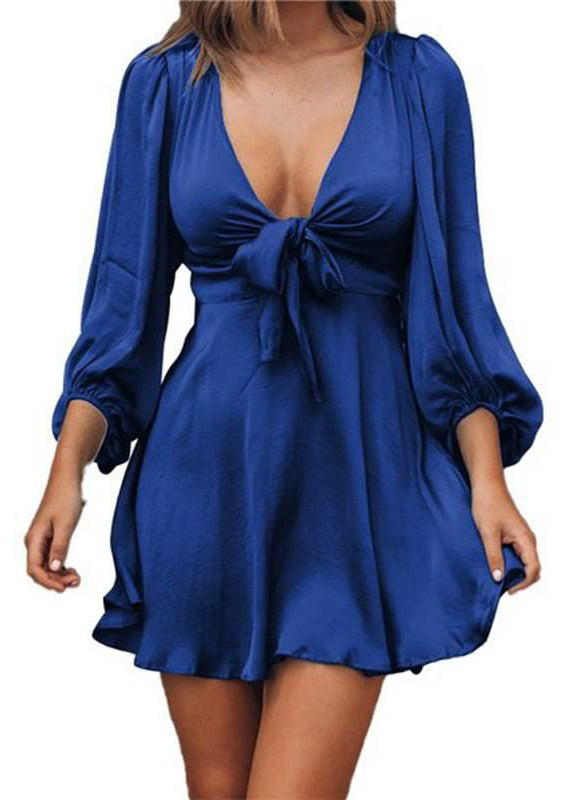 Peacock Green Deep-v Neck Mini Dress Summer Tl010