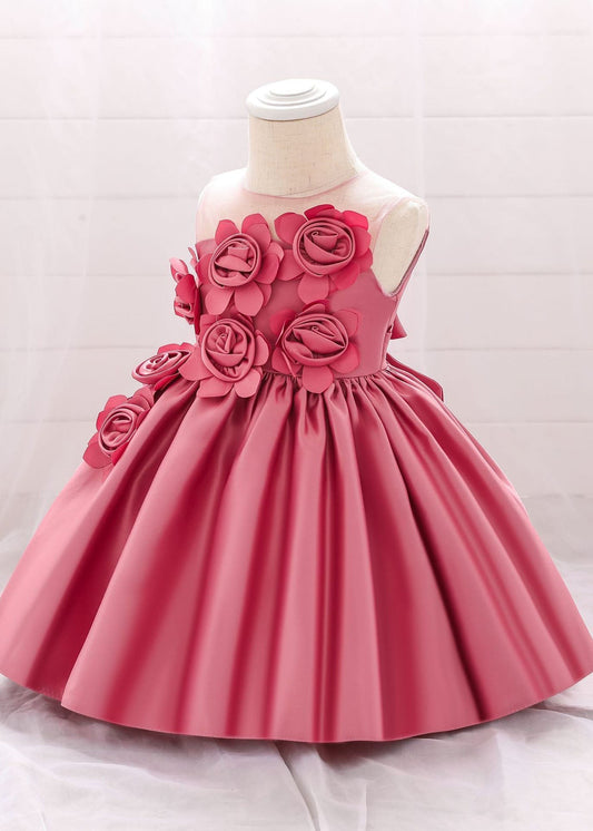 Pink O-neck Patchwork Kids Long Dress Sleeveless Ys013