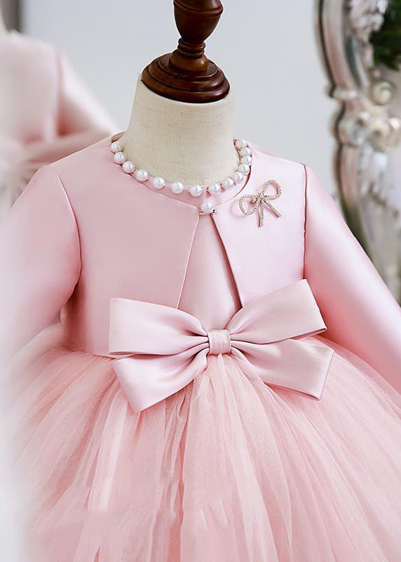 Pink Patchwork Tulle Coats and Long Dress Two Pieces Set Spring Ys029