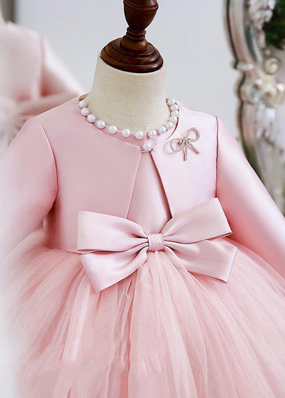 Pink Patchwork Tulle Coats and Long Dress Two Pieces Set Spring Ys029