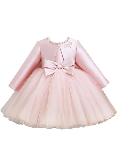 Pink Patchwork Tulle Coats and Long Dress Two Pieces Set Spring Ys029