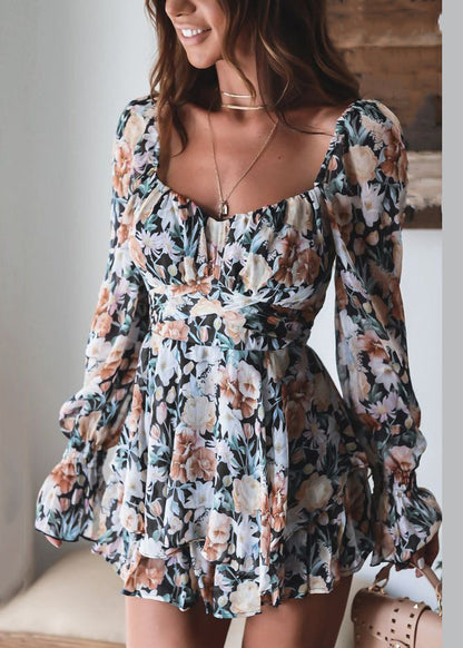 Spring Print Zippered Pink Jumpsuit Up Lace