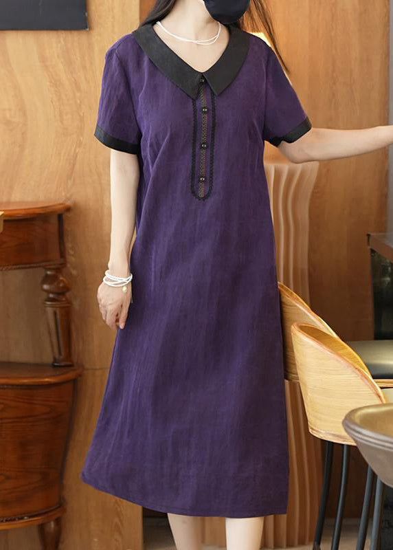 Purple Patchwork Silk Long Dress Summer Op1077