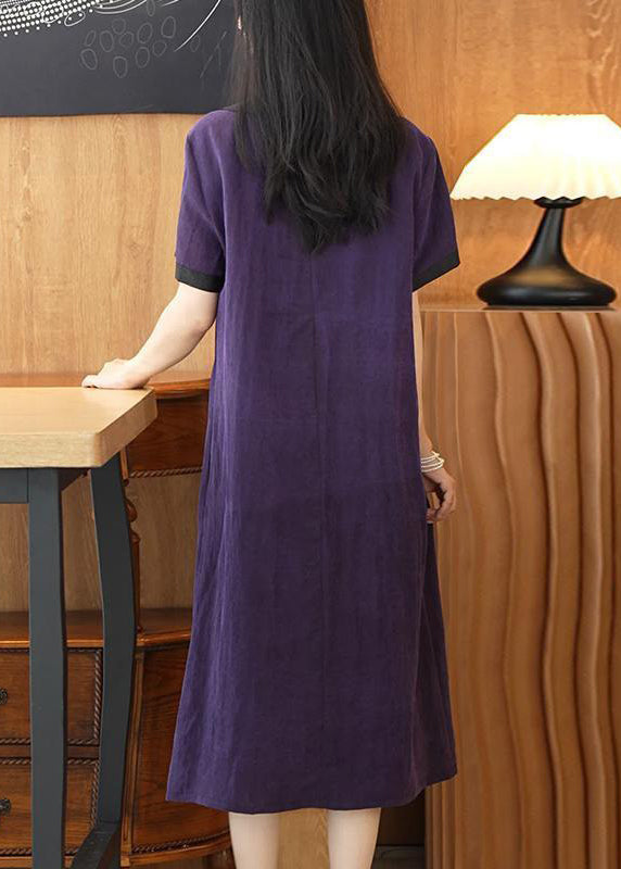 Purple Patchwork Silk Long Dress Summer Op1077