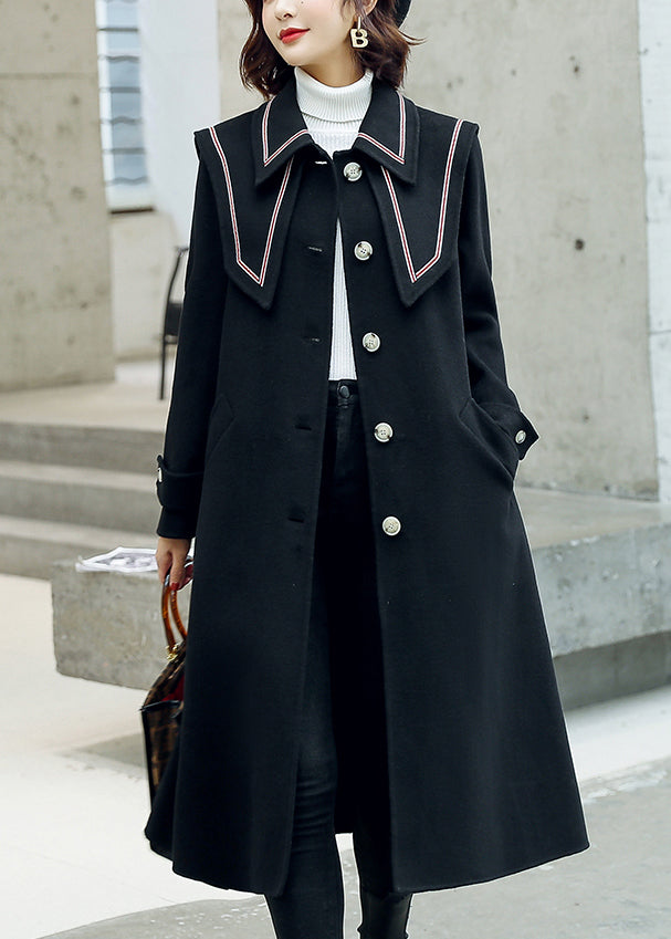 Red Button Pockets Tie Waist Woolen Coats Winter Er030