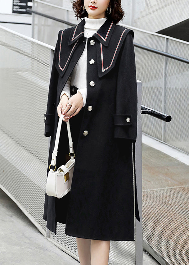 Red Button Pockets Tie Waist Woolen Coats Winter Er030