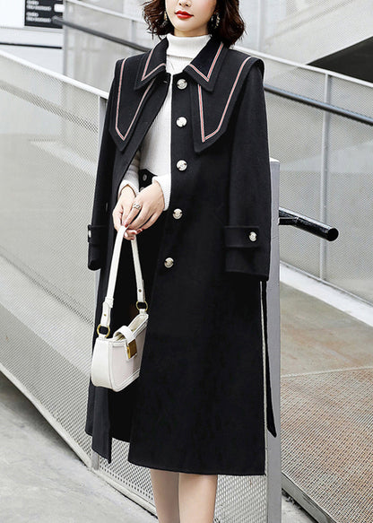 Red Button Pockets Tie Waist Woolen Coats Winter Er030