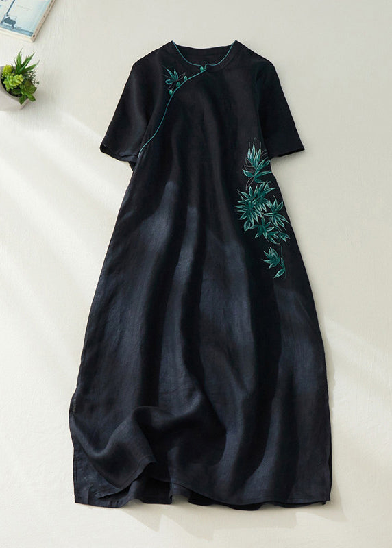 Red Embroidered Side Open Long Dress Short Sleeve Vv062