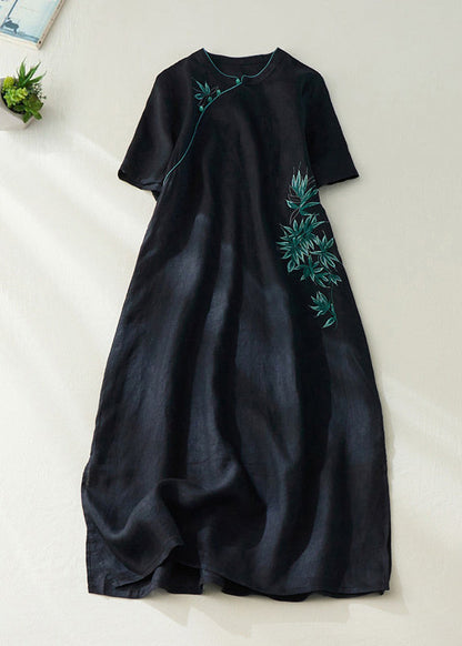 Red Embroidered Side Open Long Dress Short Sleeve Vv062