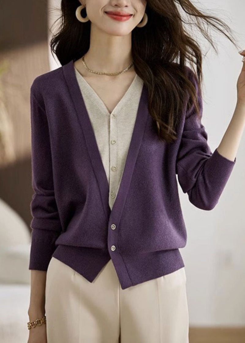 Red V Neck Patchwork False Two Pieces Knit Coat Spring Tz030