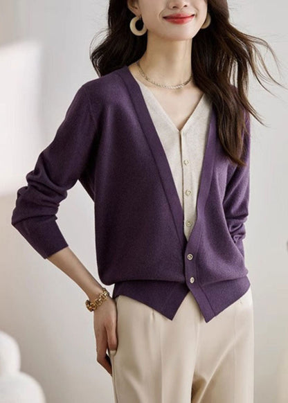 Red V Neck Patchwork False Two Pieces Knit Coat Spring Tz030