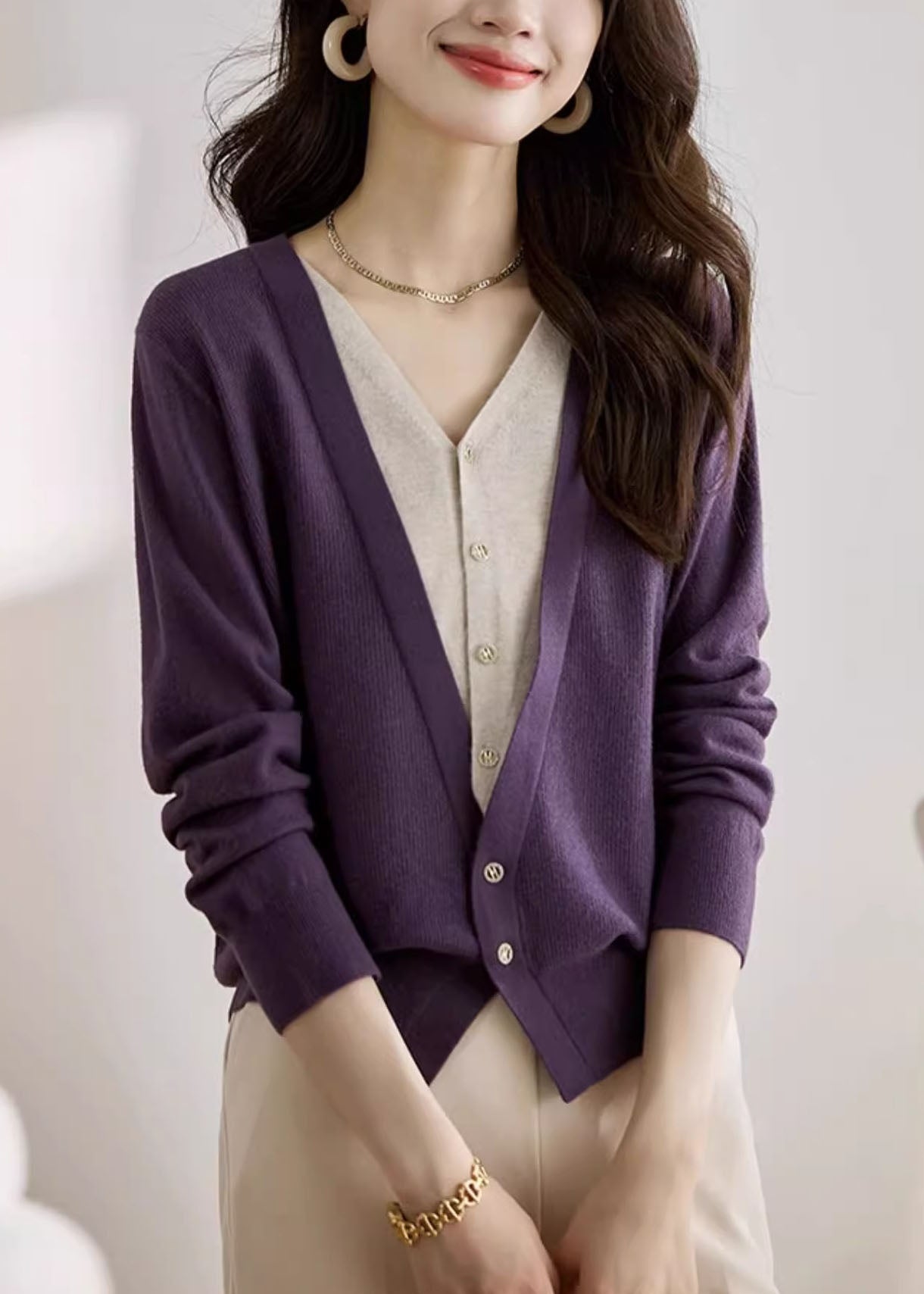 Red V Neck Patchwork False Two Pieces Knit Coat Spring Tz030