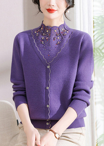 Red Zircon False Two Pieces Woolen Short Sweater Spring Tq003
