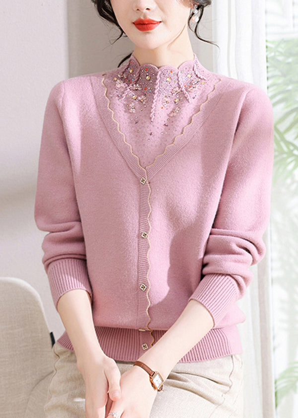 Red Zircon False Two Pieces Woolen Short Sweater Spring Tq003