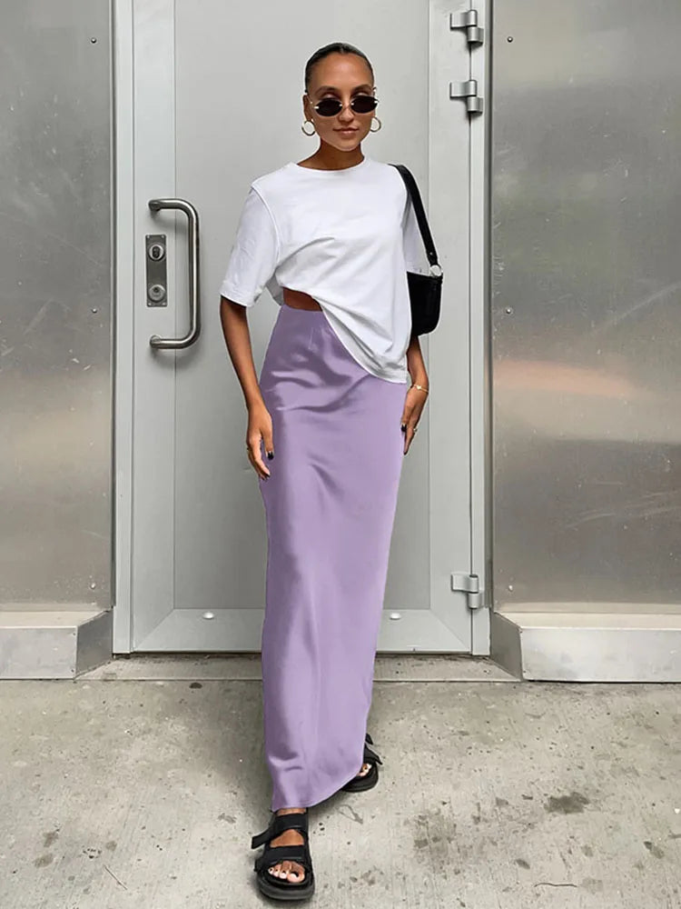 Dressbetty - Satin Black Trumpet Skirts Slim High Waist Office Long Skirt
