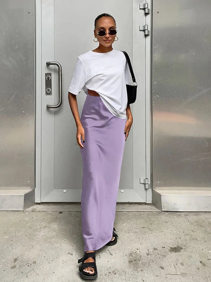 Dressbetty - Satin Black Trumpet Skirts Slim High Waist Office Long Skirt