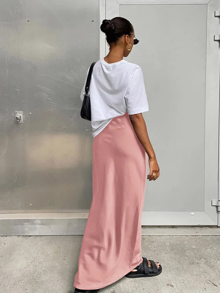 Satin Slim High Waist Office Long Trumpet Skirt