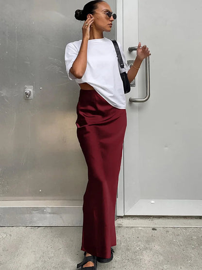Satin Slim High Waist Office Long Trumpet Skirt