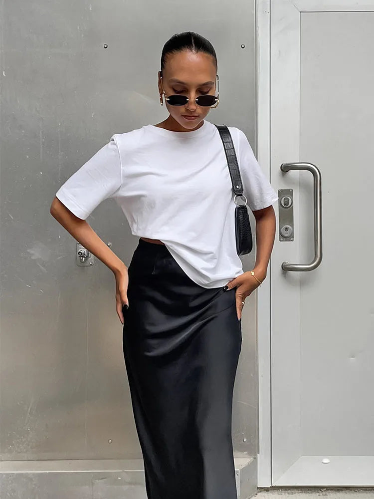 Satin Slim High Waist Office Long Trumpet Skirt