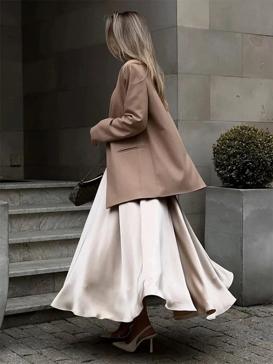 Dressbetty - Satin High Waist Loose Maxi Skirt
