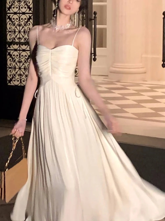 Shiny Midi Dresses for Evening Party Dress Prom Robe Summer New A-line Spaghetti Strap Vestido Mujer